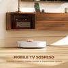 Wall-Mounted TV Cabinet for TVs Up To 50" with Power Outlets, USB and Type C, Drawer and Shelves, 120x24x22.4 Cm, Walnut