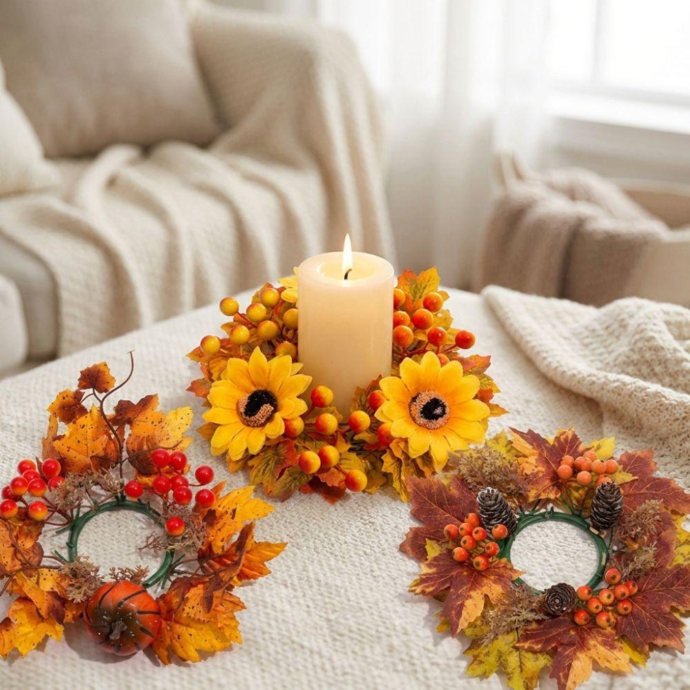 Ahornblätter Herbst Kerzenring Kranz Lichtbeständige Beeren Tannenzapfen Kerzenring Thanksgiving Tag