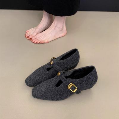 Chaussures simples grises à talon épais pour femmes, chaussures de soirée pelucheuses et douces, chaussures chaudes en coton pour le quotidien