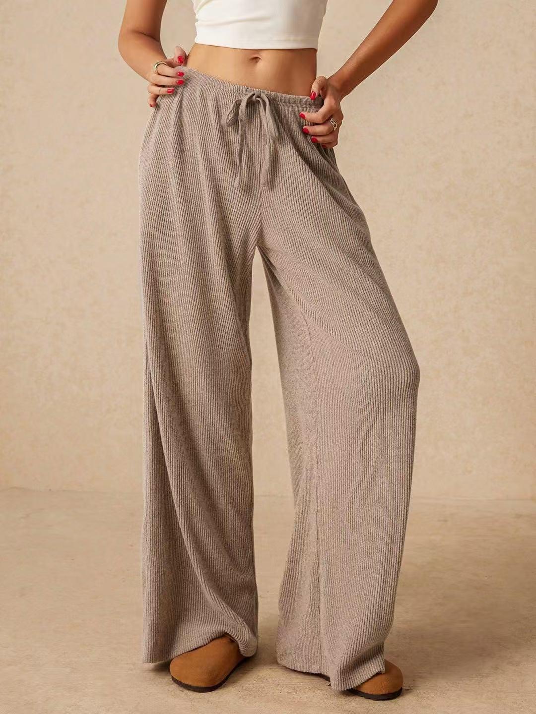 

2025 Women s European & American Fashion: Casual Loose Fit Autumn/Winter Wide-Leg Long Pants with Elastic Waist S хакі