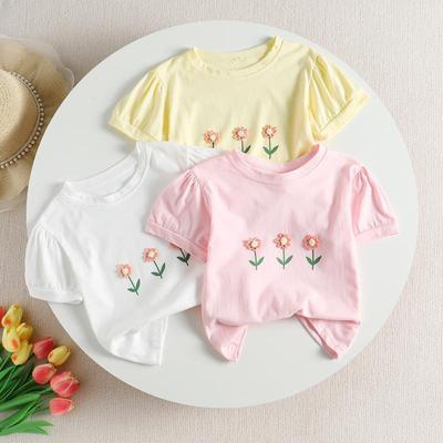 Sommer Prinzessinnen-T-Shirt für Mädchen im koreanischen Stil mit niedlichem 3D-Blumendesign