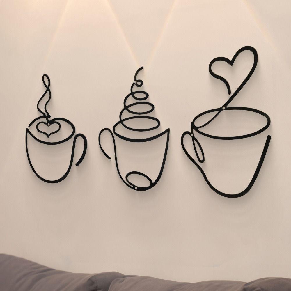 Black Wall Hanging Decoration Coffee Cup Wall Iron Art for Milk Tea Shop