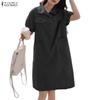 ZANZEA Women Casual Turn Down Collar Summer Short Sleeve Dress