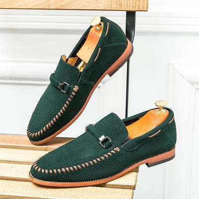 2024 Summer New Men's Loafers Breathable Flat Shoes Trend Green Versatile Men's Business Shoes Handmade Soft Sole Free Delivery