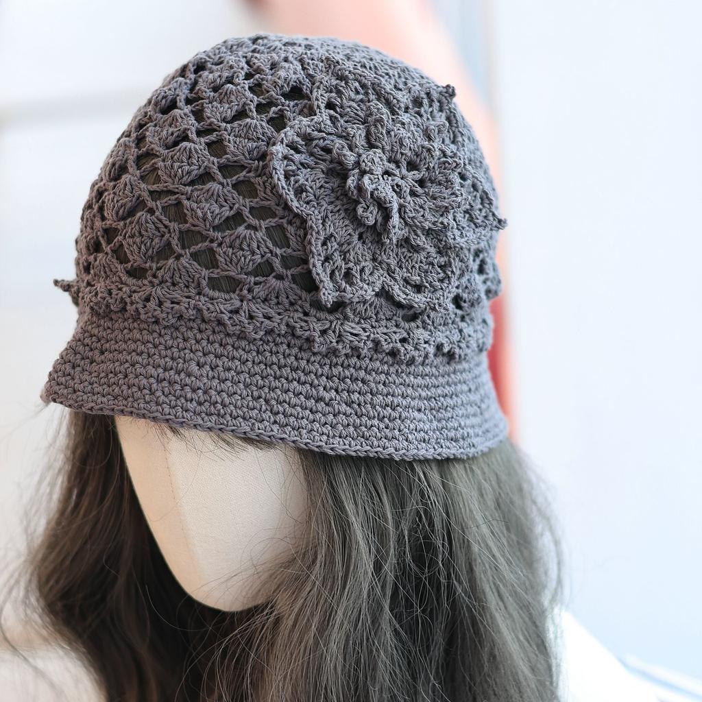 Mori three-dimensional flower hollow small eaves bucket hat spring and summer elegant retro versatile handmade breathable headhat