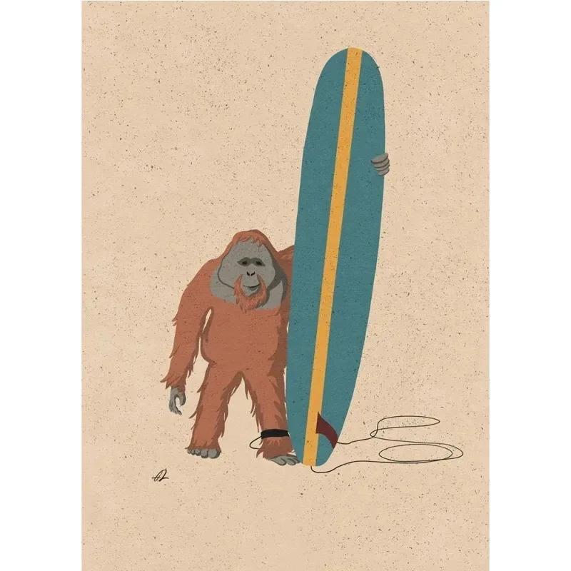 Funny Surfing Animal Retro Posters Canvas Painting Sloth Bear Panda Wall Art Picture for Modern Child Room Home Decor Art Gift