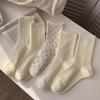 Women's Mid-Tube Solid Color Socks - Black & White, Korean Style, All-Match, Trendy for Spring and Autumn Sports.