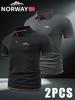 2pcs NORWAY Patterned Men's Polo Shirts - Short-Sleeved & Color-Blocking, Men's Business Casual T Shirts Breathable for Spring And Summer