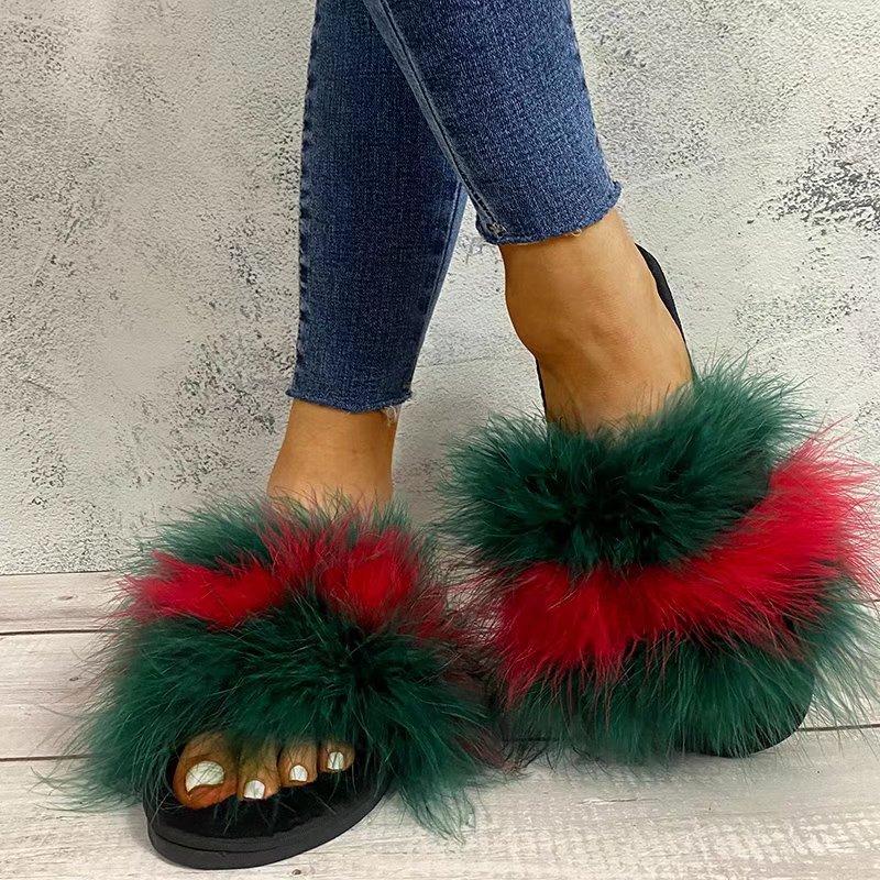 

Тапочки Мао Мао женская верхняя одежда внешняя торговля 2025 европейская и американская осень новые удобные домашние тапочки с плоской подошвой женские 36 армия зеленый