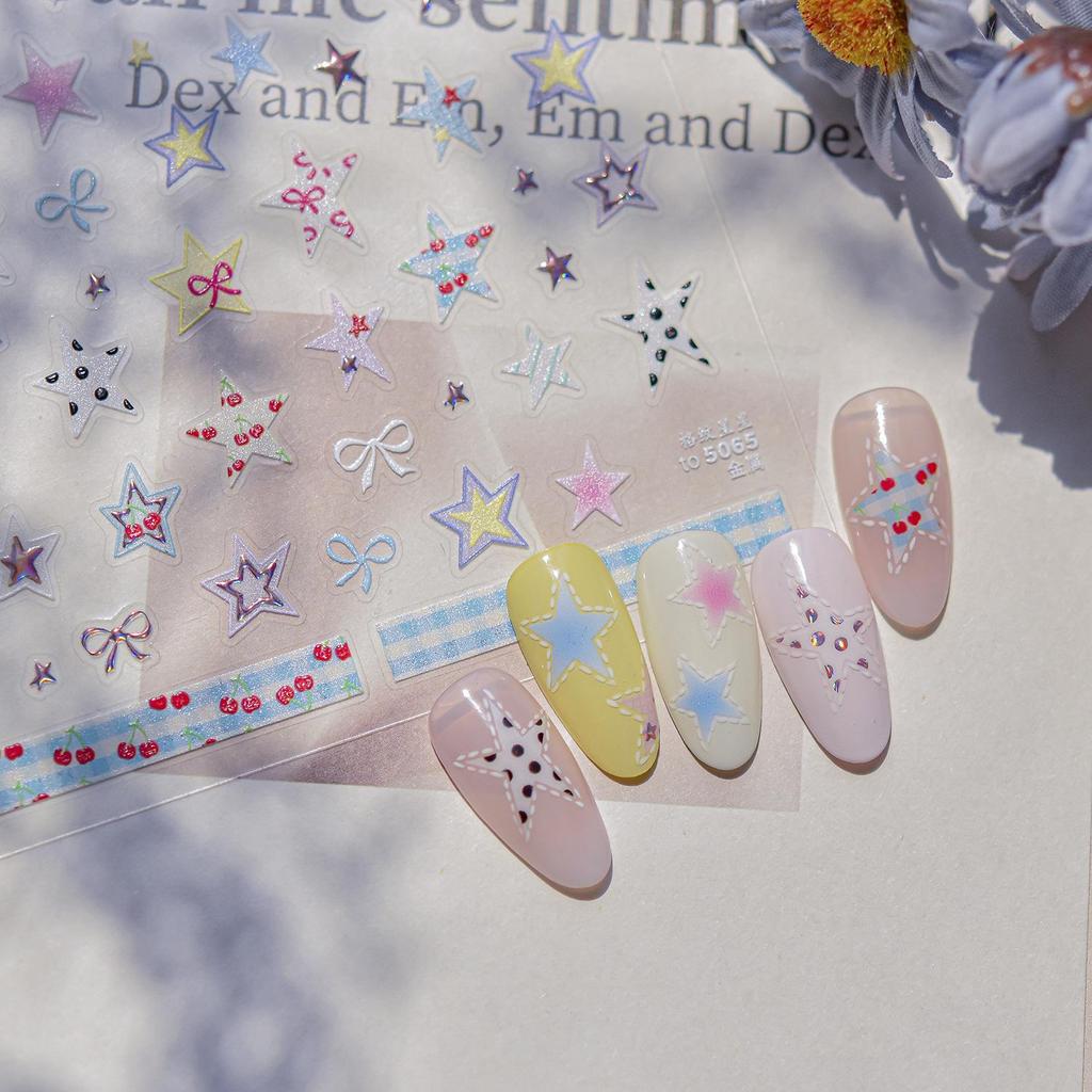 Tomoni Translucent Plaid & Star Nail Art Stickers - Hot Selling Simple Style