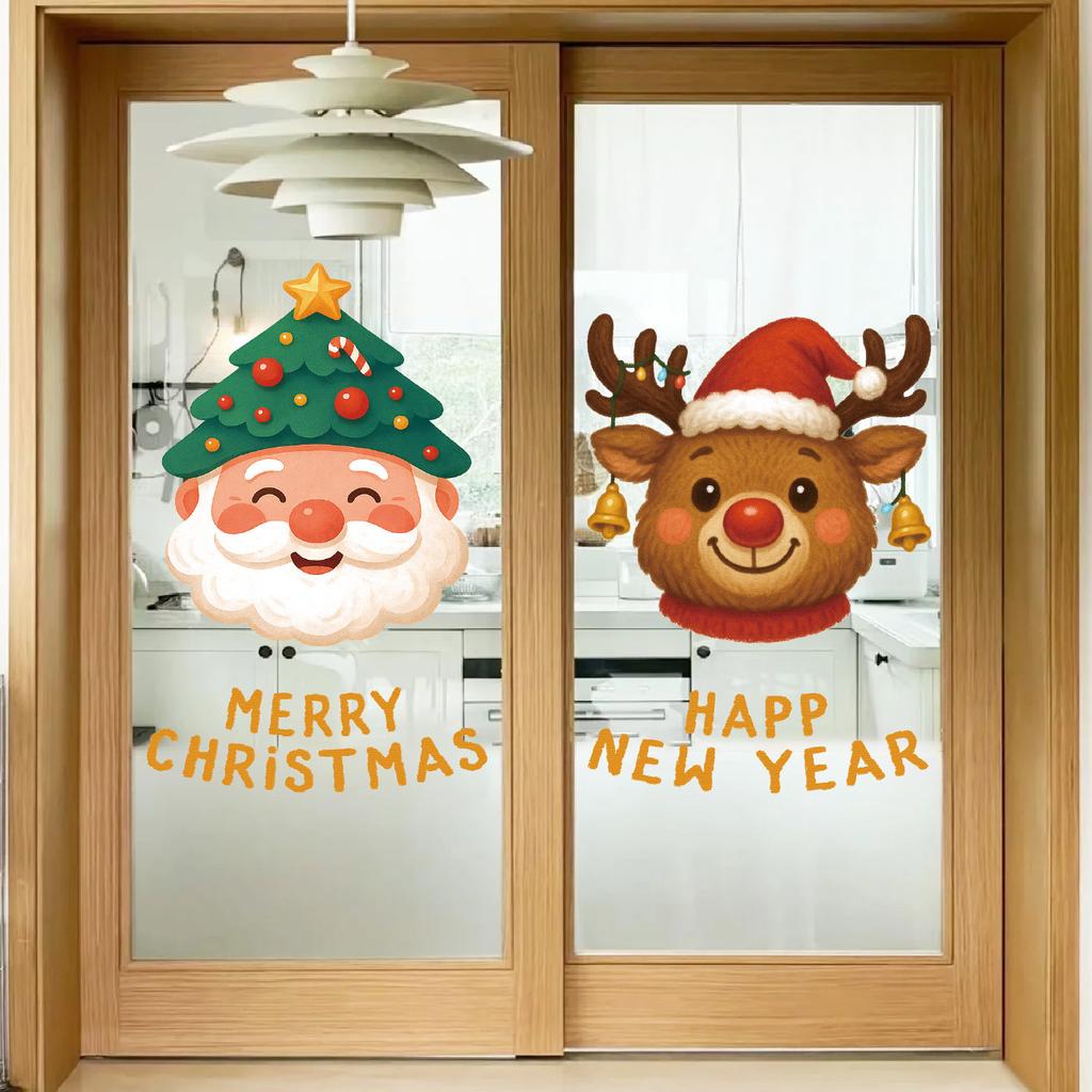 Santa Claus Static Sticker Christmas Tree Elk Decoration Glass Window Sticker Shower Dressing Sticker