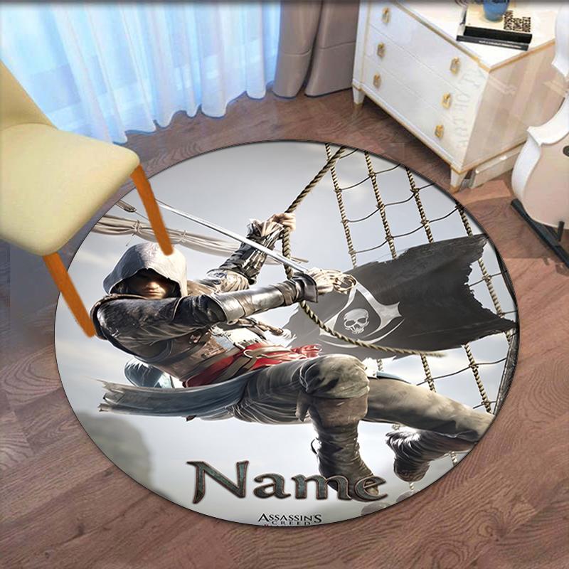 Custom Name Assassin's Creed Printed Round Rug Carpet Chair Rug Area Rug Entryway Doormats,for Office Chair Living Room Bedroom Kitchen Room.