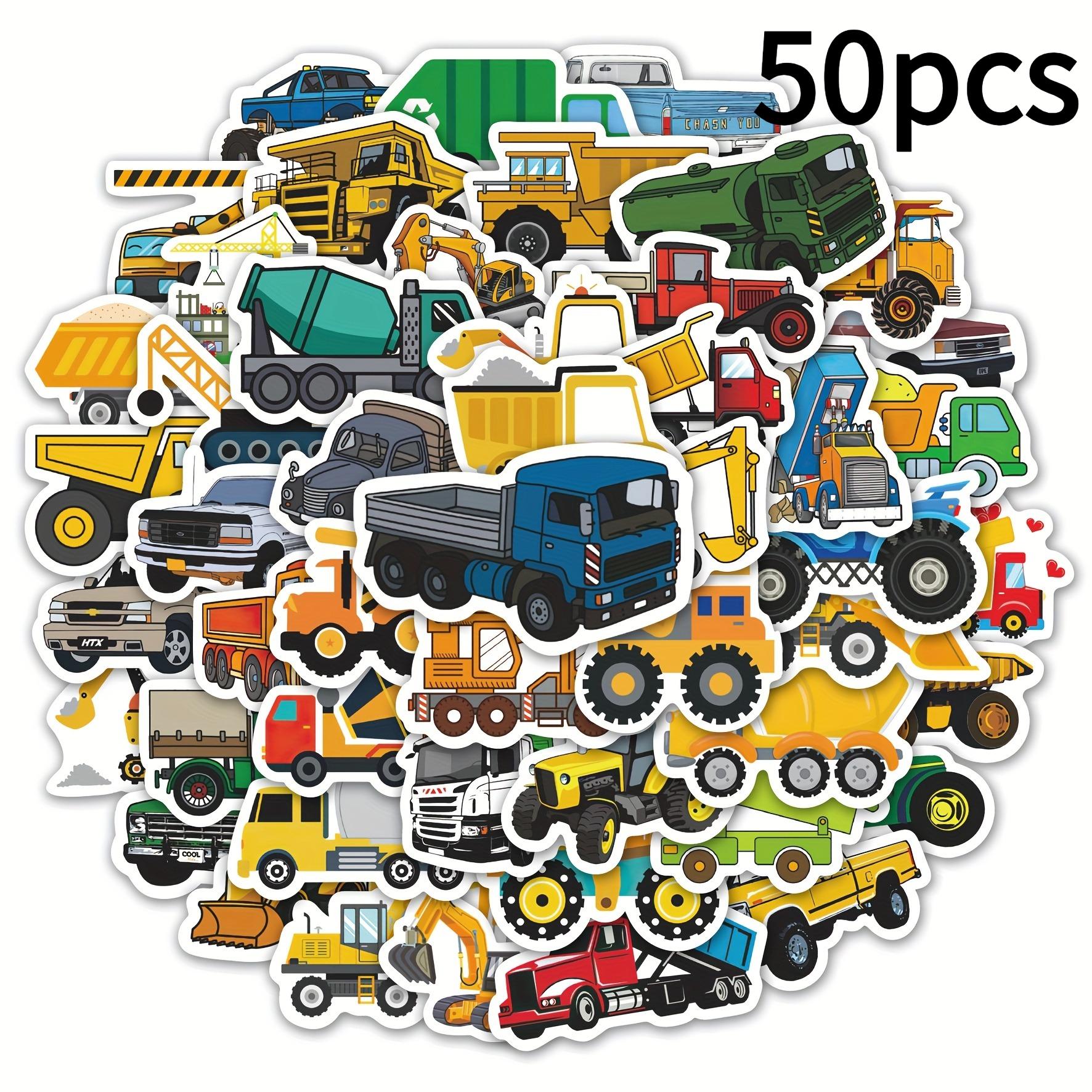 50pcs Construction Trucks Stickers Pack Vehicle Lovers, Cute Engineering Vehicles Decals for Laptop,Helmet,Journal & DIY Crafts