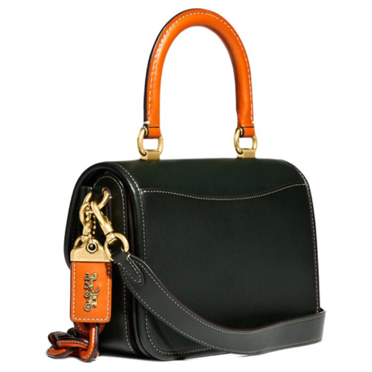 Coach Rogue 22 Flap Chain Quilted Leather Accordion Bag Women Shoulder Bag White Dark-Green Caramel-Brown C6860-B4SZG
