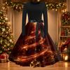 Women's Casual Fashion Christmas Print Round Neck Vintage Dress for Holiday Parties