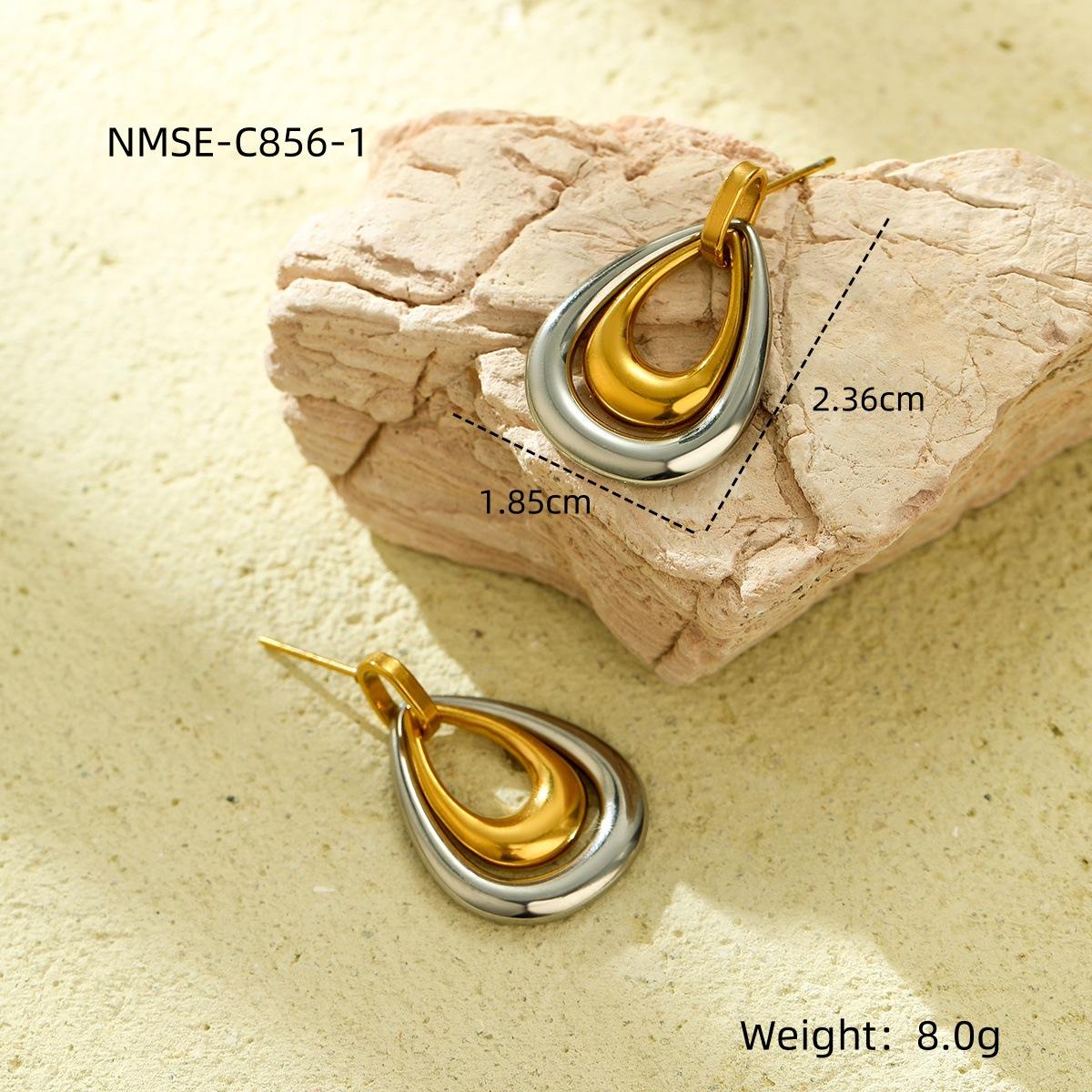 GEMCHIC Women s Fashion Titanium Steel Two-Tone Gradient Drop Pendant Necklace Earring Set