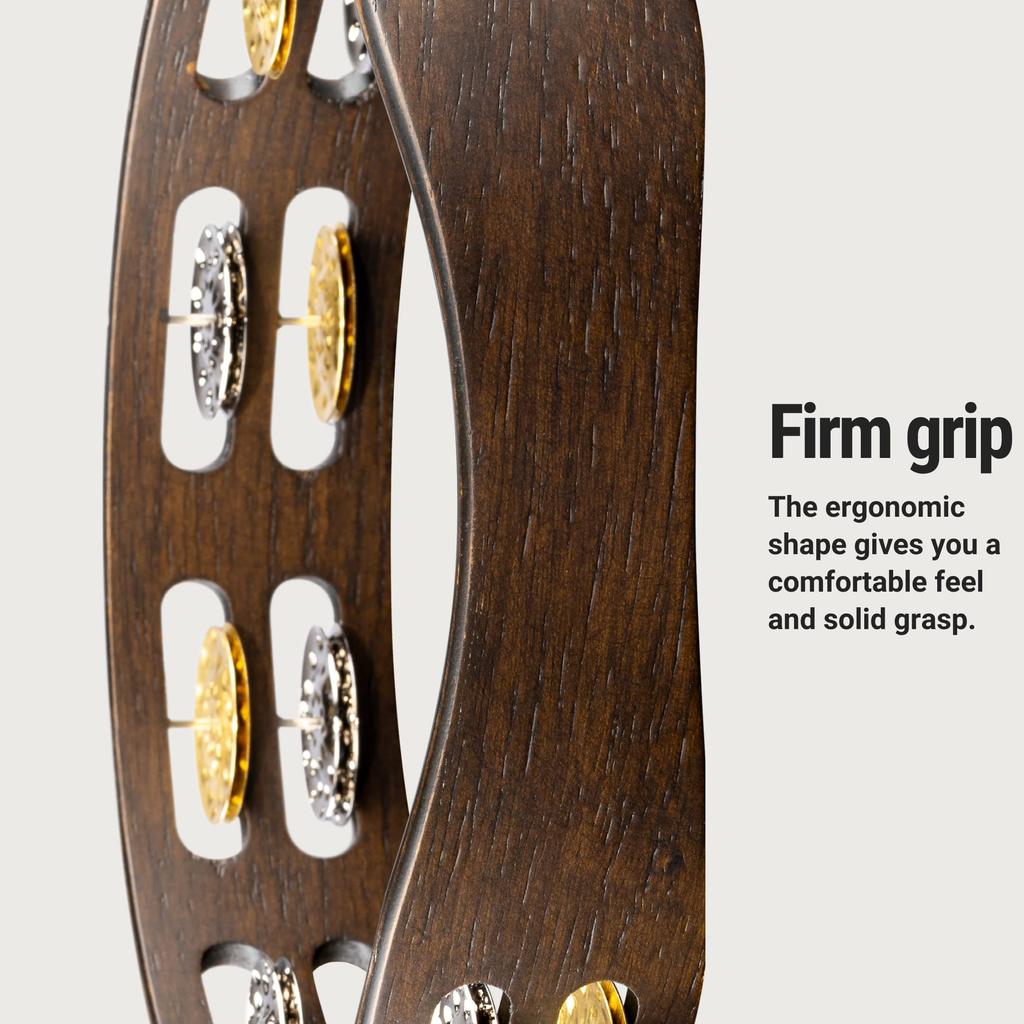 MEINL Percussion Vintage Wood Tambourine Dual-Alloy Jingles TA2VM-WB