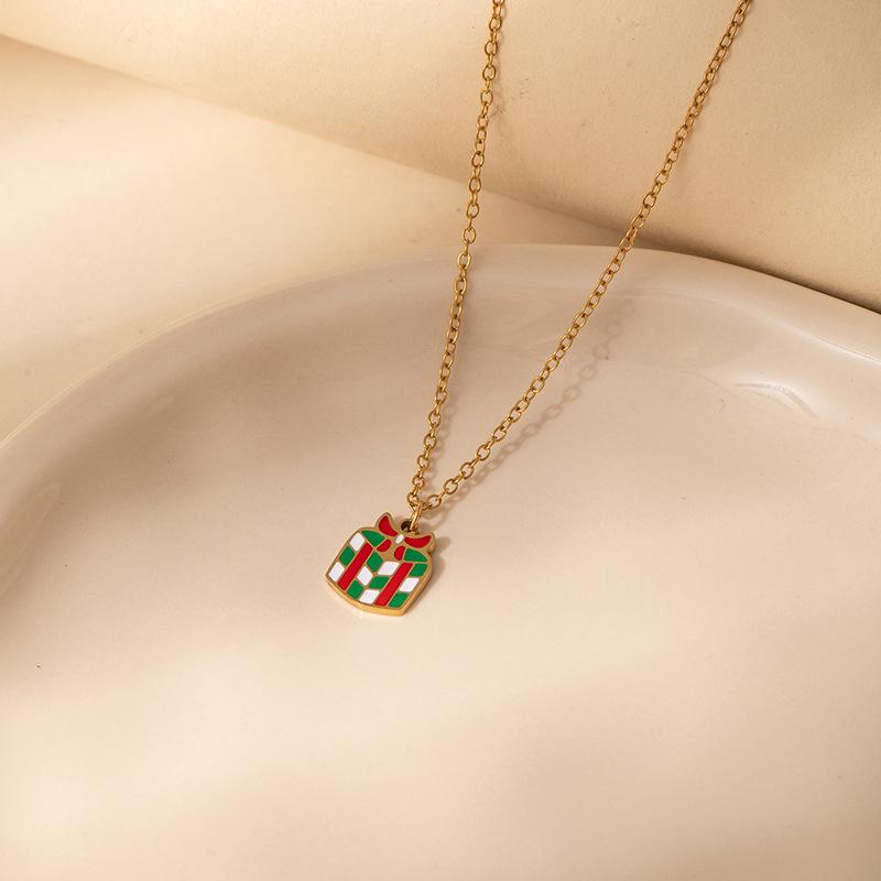 European & American Christmas Polka Dot Bell Reindeer Pendant Necklace for Women - Titanium Steel Clavicle Chain Jewelry Gift.