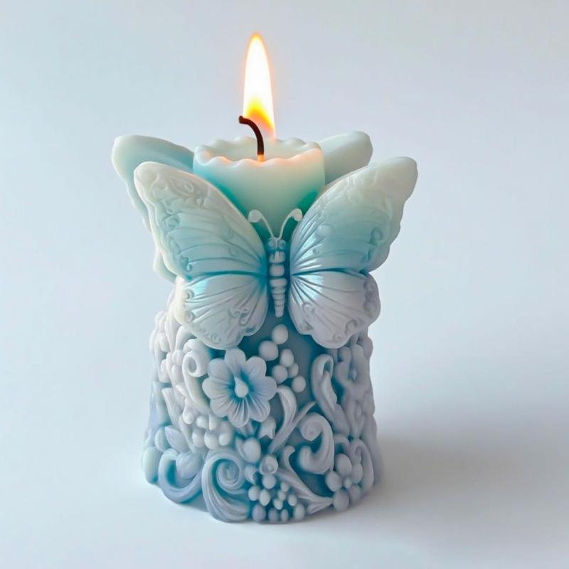 Silicone Cylinder Candle Mould With Florals Butterfly Embossed Designs for Artistics Handmade Candle and Home Decoration
