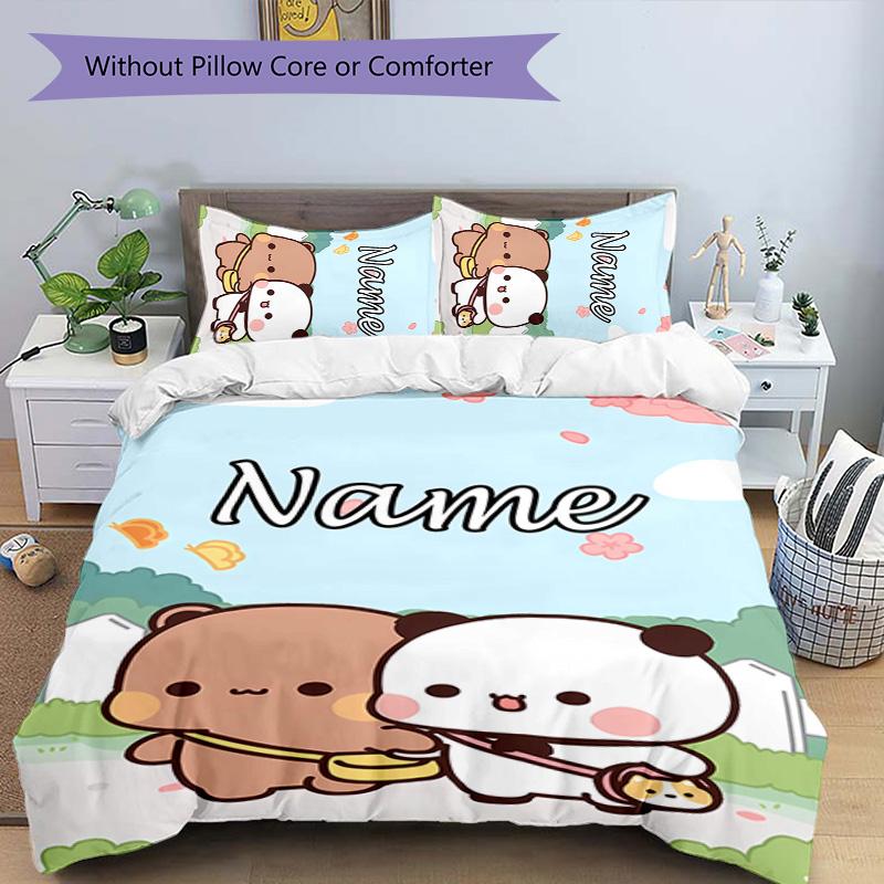 3pcs Yier BuBu Bear3 Cover Set - Personalized Name, HD Printed Bedding with 1 Cover and 2 Pillowcases - Perfect for Home Decor, Easy Care