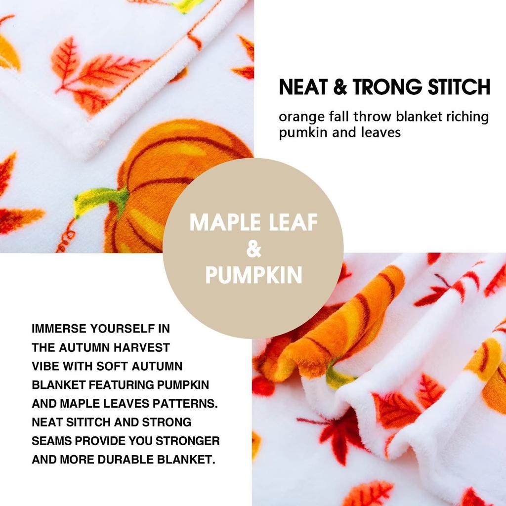 Autumn Pumpkin Maple Leaf Pattern Blanket Flannel Soft Comfortable Home Blanket Blanket Birthday Holiday Gift