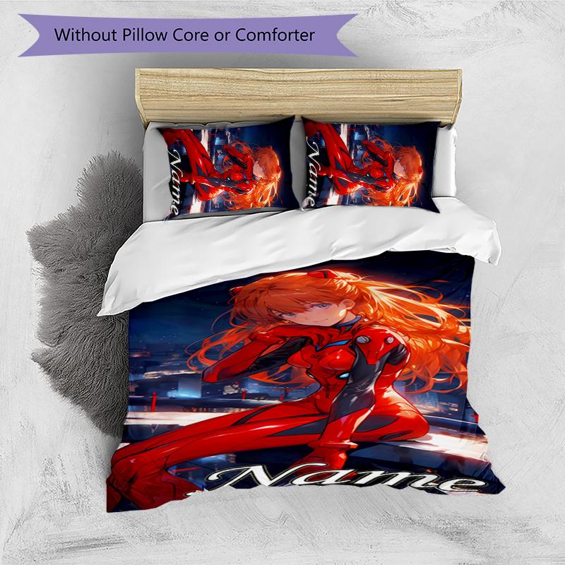 3pcs Custom Name Asuka Langley Soryu Bedding Set Duvet Cover Closure Includes 1 Duvet Cover & 2 Pillowcases for All Seasons Bedroom Decor