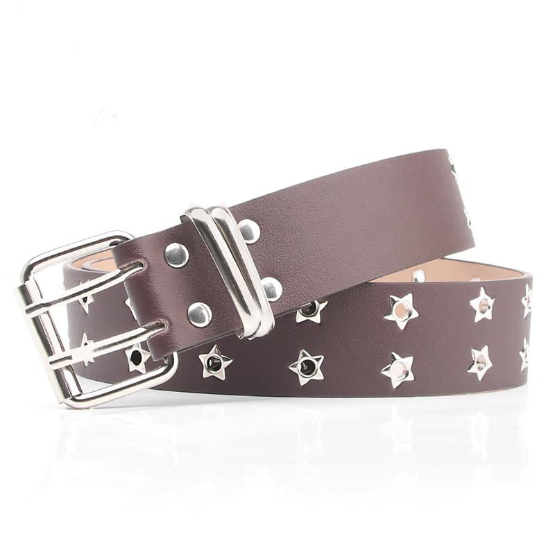 Punk Style Womens Leather Belt With Eyelet Detailing And Classic Pin Closure