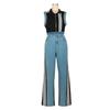 European and American Women's Sleeveless Patchwork Striped Jeans Two-piece Set - Summer Collection