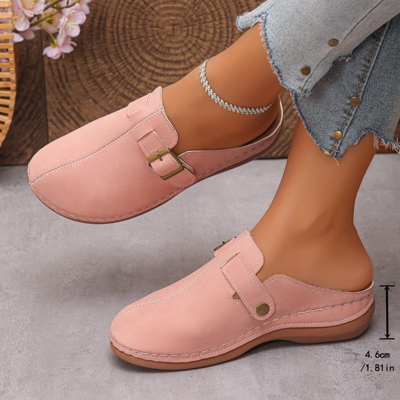 

Модные женские тапочки на платформе, летние новинки, с круглым носком, с глубоким вырезом, с металлической пряжкой, на мягкой подошве, нескользящие, плоские сандалии 43