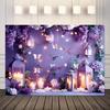 2D Printed Backdrop with Purple Lanterns, Candles, Butterflies and Wisteria Flowers