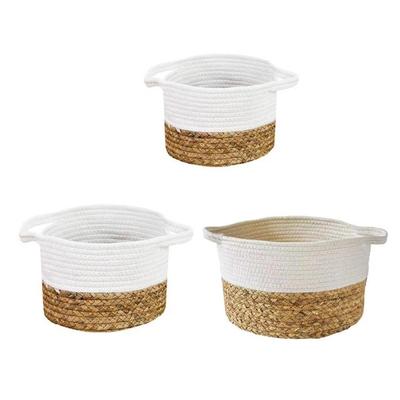 Elegant Cotton Rope Storage Basket Handwoven Kids Toy and Blanket Organizer Multipurpose Storage Bin with Handle