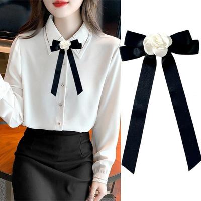 Elegant Temperament Camellia Flower Bow Brooch For Women Mourning Corsage Pin Bowknot Neck Tie Shirt Collar Accessories