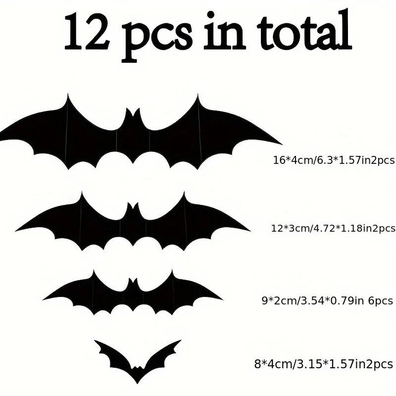 

12Pcs Black Bat 3D Wall Stickers For Home Room Decoration Party Door And Window Halloween Supplies Decor Hanging Christmas Decor 12Pcs чёрный
