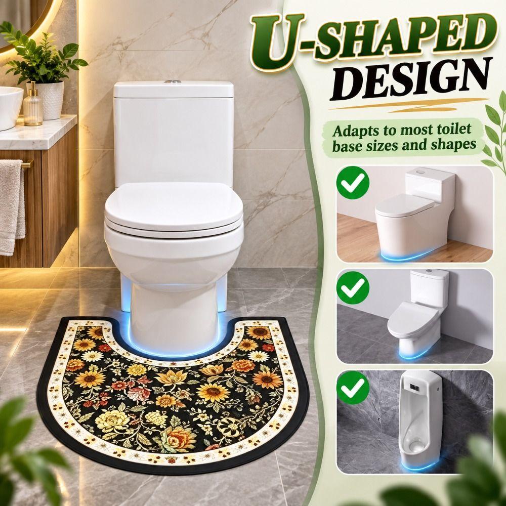 Saugfähige Toilettenmatte U-Form Blumenmuster Badematte Praktischer Badezimmerbodenläufer Haushalt