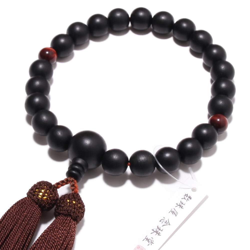 Nenjudo Made in Japan Ebony, Red Tiger's Eye Stone, Silk Tassel, Prayer Beads Bag Included. Handmade Men's Prayer Beads. Suitable for All Sects. Made