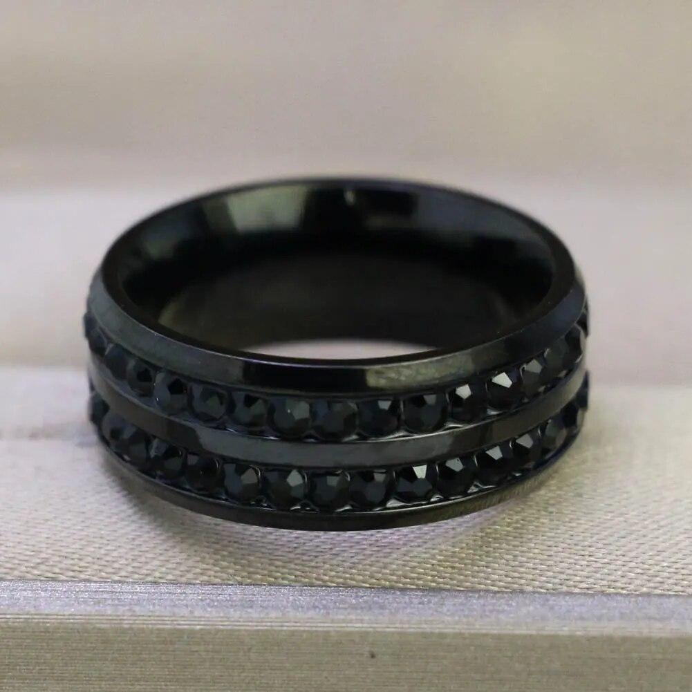 Charm Paar Ringe Romantische Schwarze Strass Weibliche Ringe Set Herren Zwei Reihen Schwarz CZ Stein Edelstahl Ring Hochzeit Schmuck