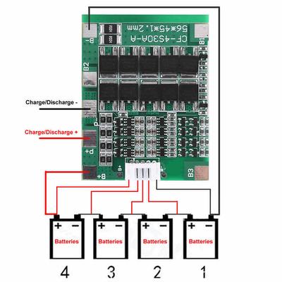 Placa de proteção PCB 4S 14,8 V 30 A BMS 18650, equilíbrio de células de bateria de íons de lítio