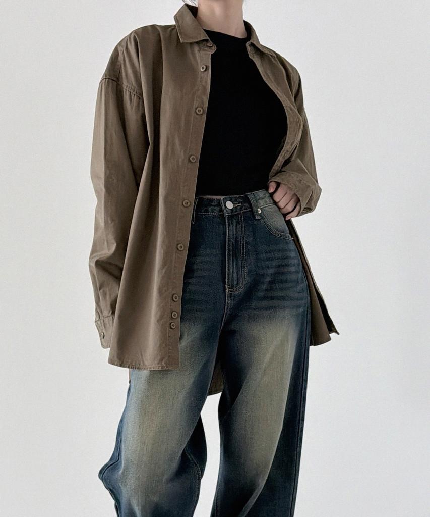 ORIGINALDAY Vintage Oversized Pigment Washed Shirt Brown