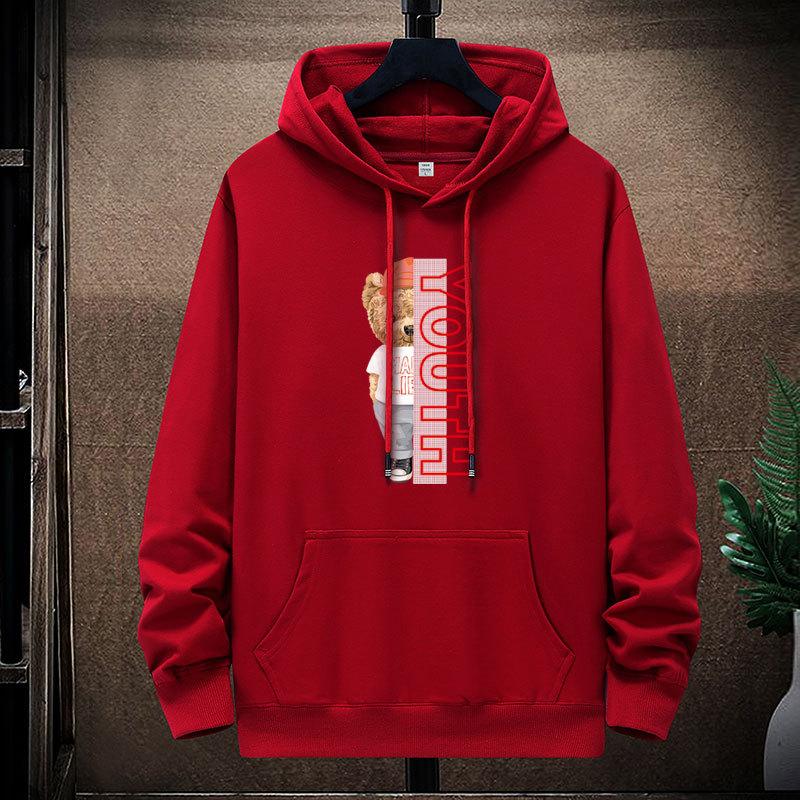 QICED Autumn Thin Section Hooded Printed Sweater Trend Fashion Men's Casual Comfortable Pullover Tops