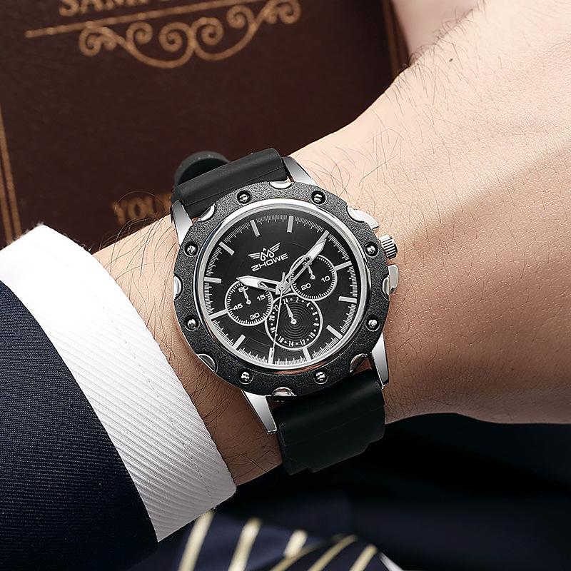 New Three-Eye Wormhole Silicone Quartz Men's Sports Wristwatch