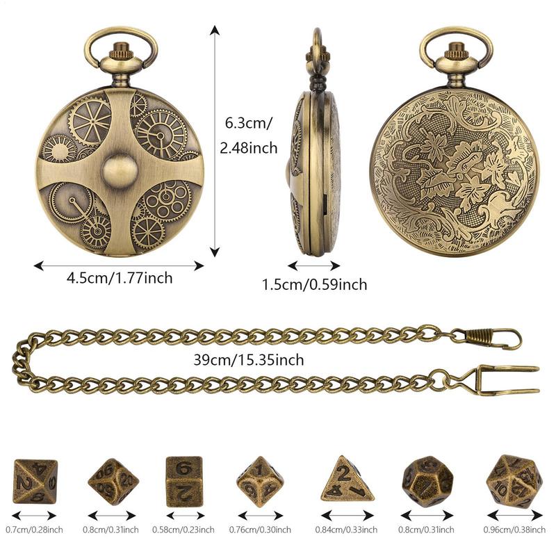 Metal Polyhedral Dice Set Metal Dice With Pocket Watch Shell Portable Vintage Steampunk Exquisite Dice For Games Lovers Math