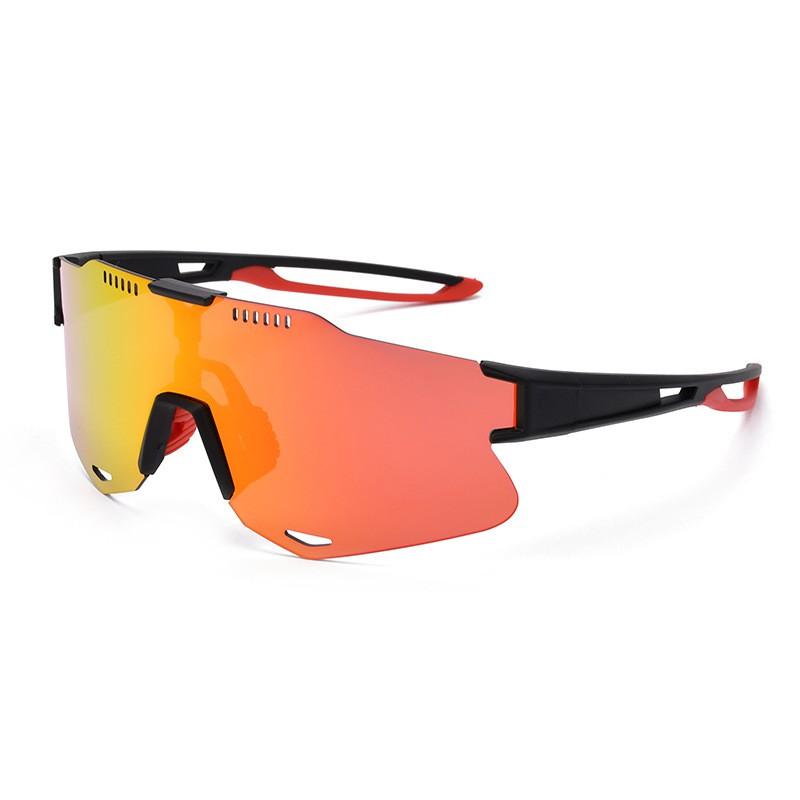 TR90 Cycling Protective Gear Safety Sunglasses With Interchangeable Lenses Outdoor Sports Riding Black Frame, Red Temples, Full Red Lens