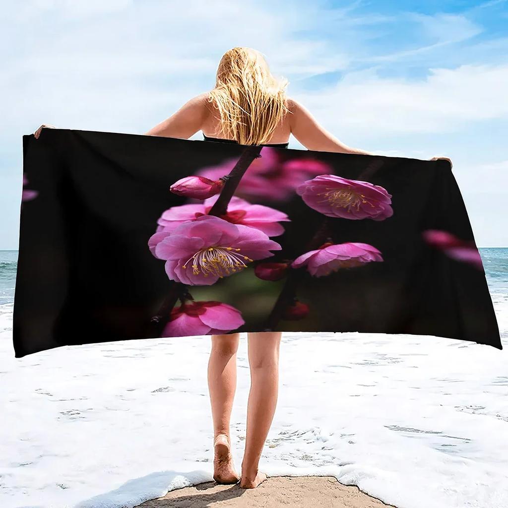 Lightweight Thin Beach Towel Plum Bossom Flower Oversized Microfiber Sand Free Towels Quick Dry Travel Camping Beach Accessories