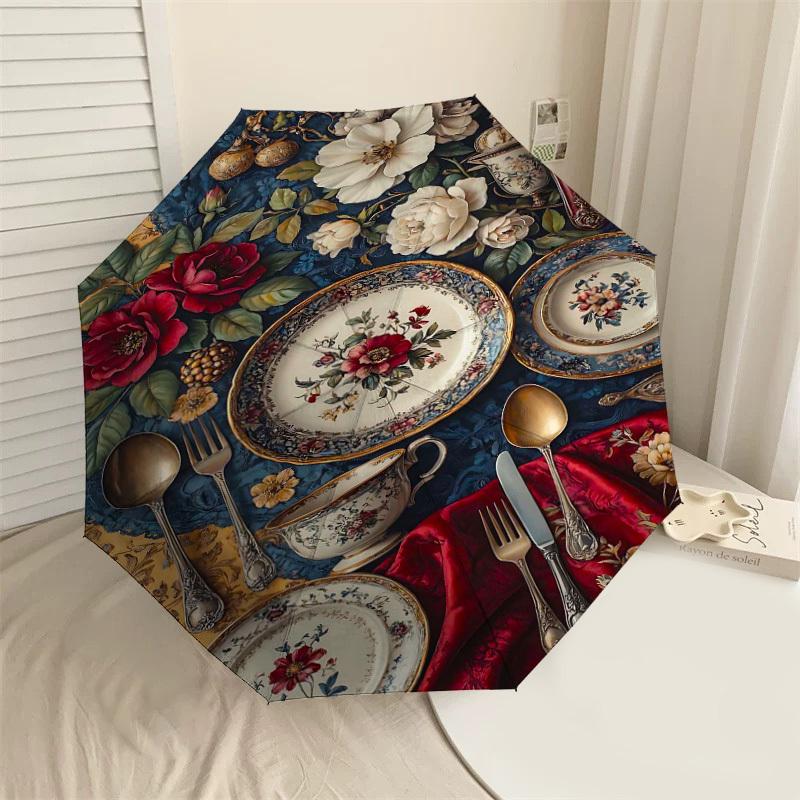 

1PC Floral Patterns Dining Set Umbrella-8-Rib Reinforced, Automatic Open, Lightweight & Durable, Fashion Accessory for Outdoor-D317