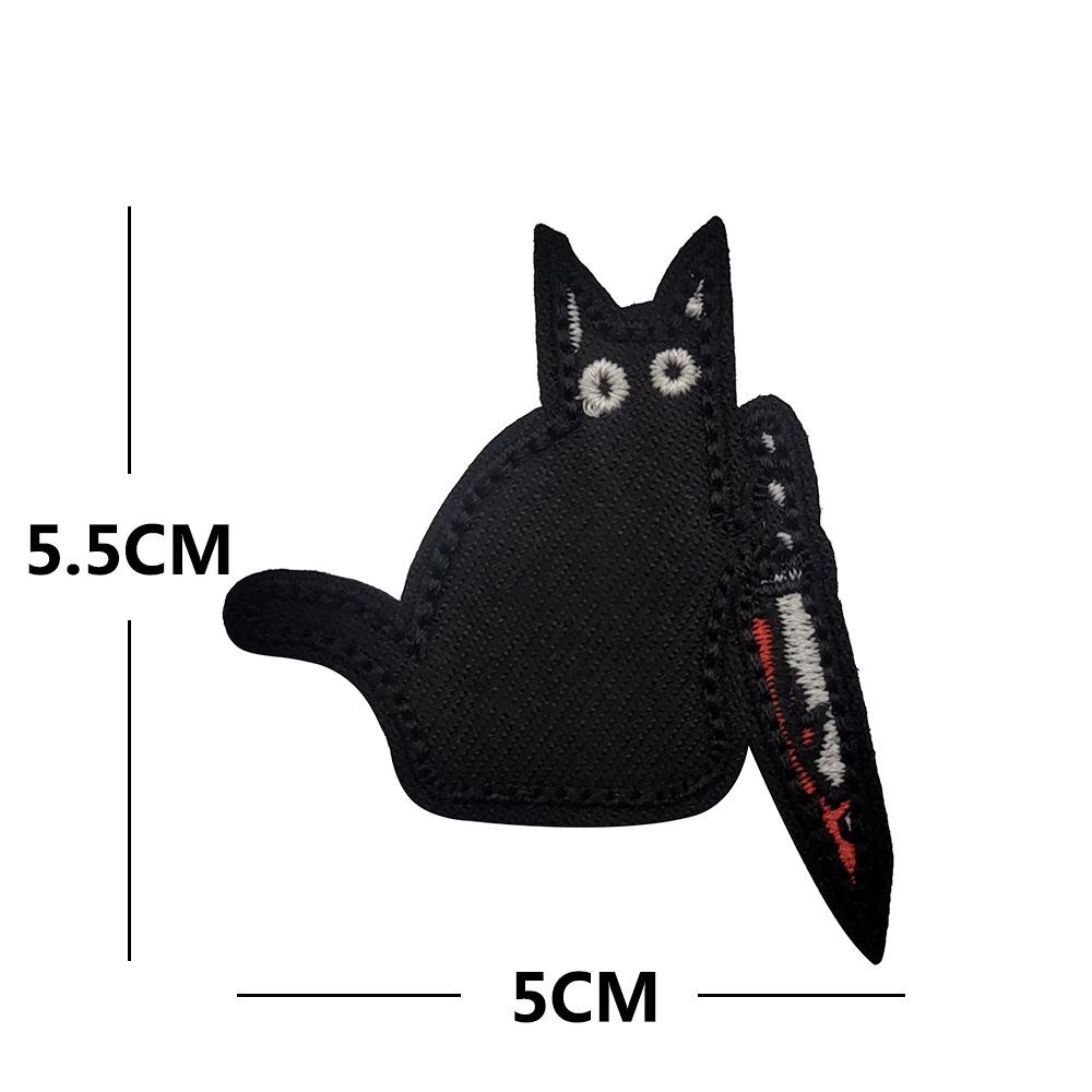 Cat with Knife Embroidered Velcro Patch - Black & White