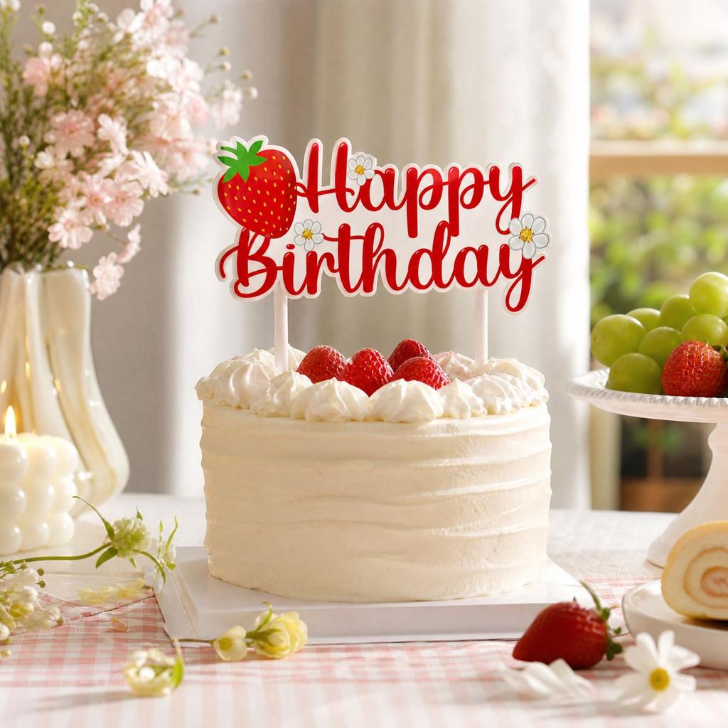Strawberry Themed Birthday Party Topper Decoration for Dessert