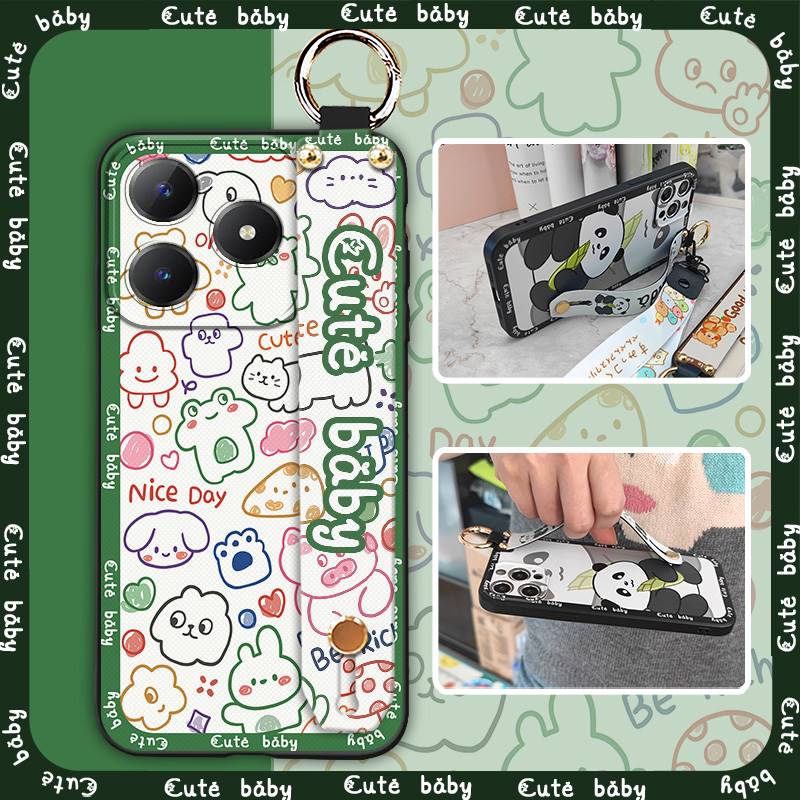Ring Wrist Strap Phone Case For Realme C63 4G/C61 4G Back Cover Kickstand Anti-knock Silicone Cartoon Shockproof Durable