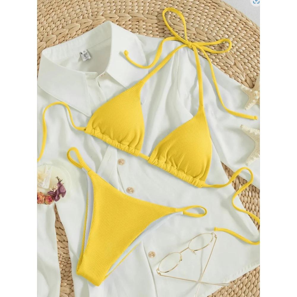 String Thong Bikinis 2025 Women Sexy Triangle Swimsuit Brazil Tong Swimwear Female Padded Bathing Swimming Suit Beachwear Summer