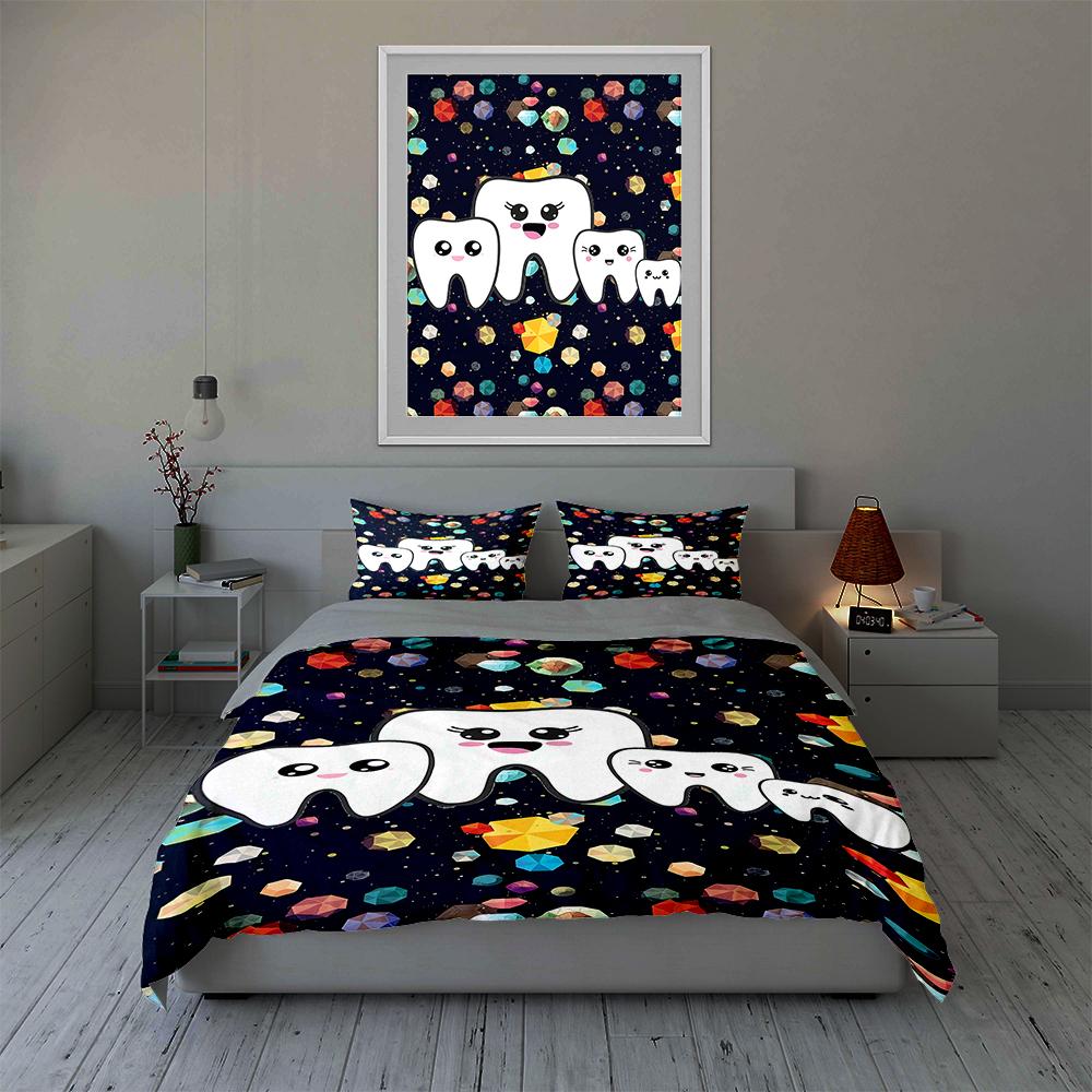 "Smiling Teeth Pattern" Bedding Duvet Cover Sets Duvet Covers Pillowcases Gifts (1 * Duvet Cover 2 * Pillowcases, Without Duvet Insert)