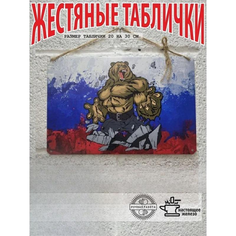 Russian Emblem Flag Metal Sign, Patriotic Wall Decor